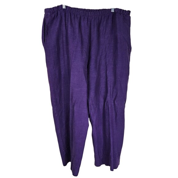 Bryn Walker Purple Linen Wide Leg Pants 1X Elastic Waist Pull On Beach Lagenlook - Picture 1 of 10